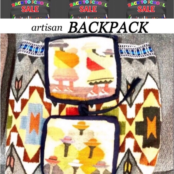 BACKPACK handmade Woven Wool native scene boheimian size16x16 preowned good cond - Picture 15 of 15
